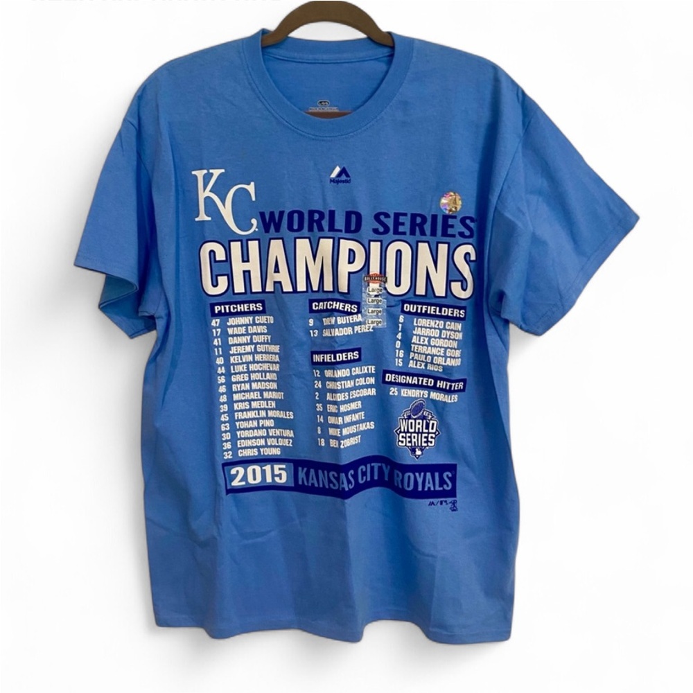 KANSAS CITY ROYALS MAJESTIC 2015 WORLD SERIES CHAMPIONS LIGHT BLUE T SHIRT LARGE